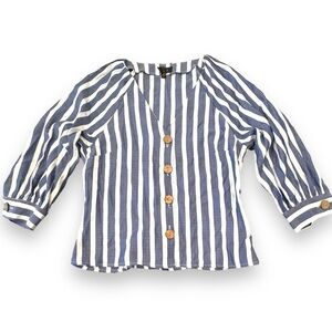 OLM Size Medium Blue/White Striped 3/4 Button Cuff Sleeves NWT